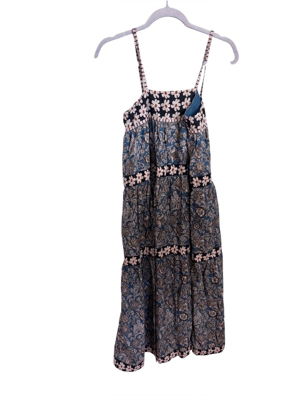 Natural Life Teal Mixed Floral Daisy Tiered Cotton Maxi Dress XS - Picture 3 of 4